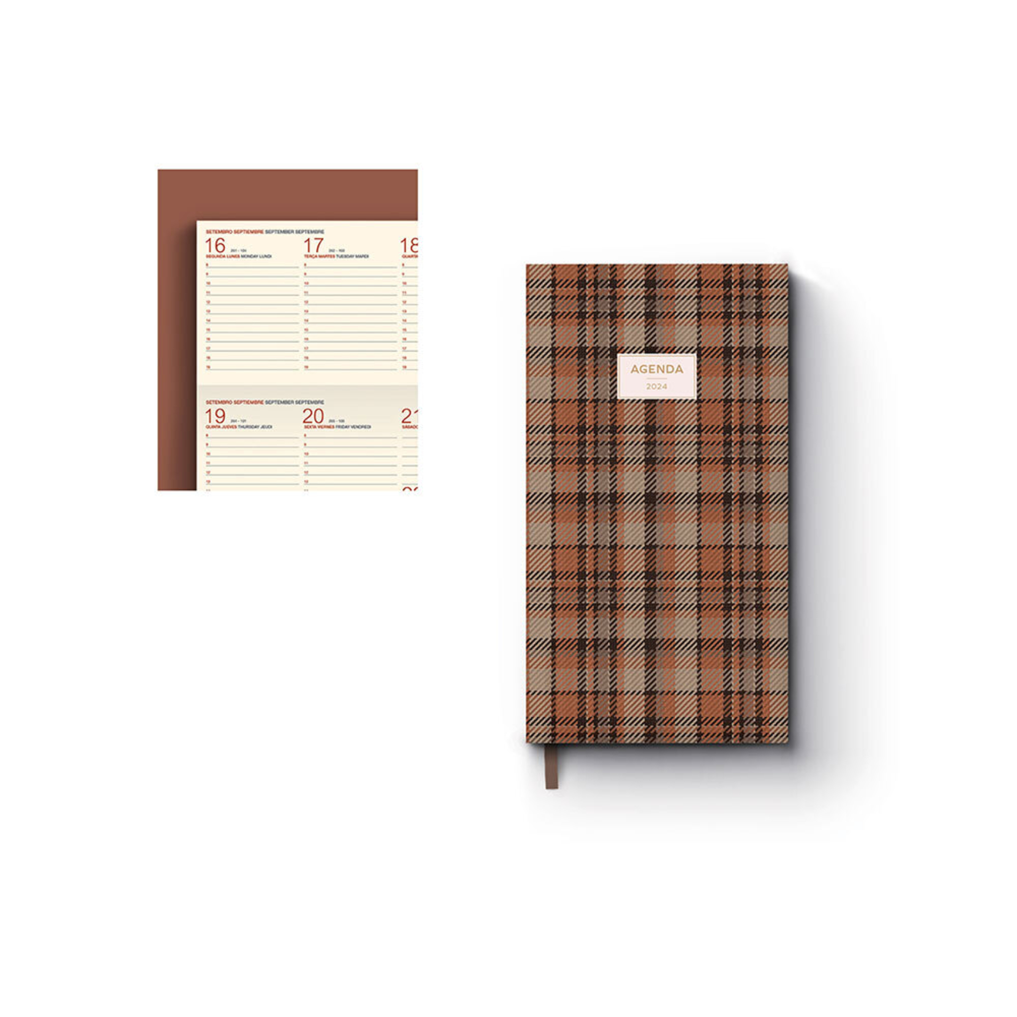 FIRMO Agenda Semanal Tartan, 80 x 150 mm, Castanho