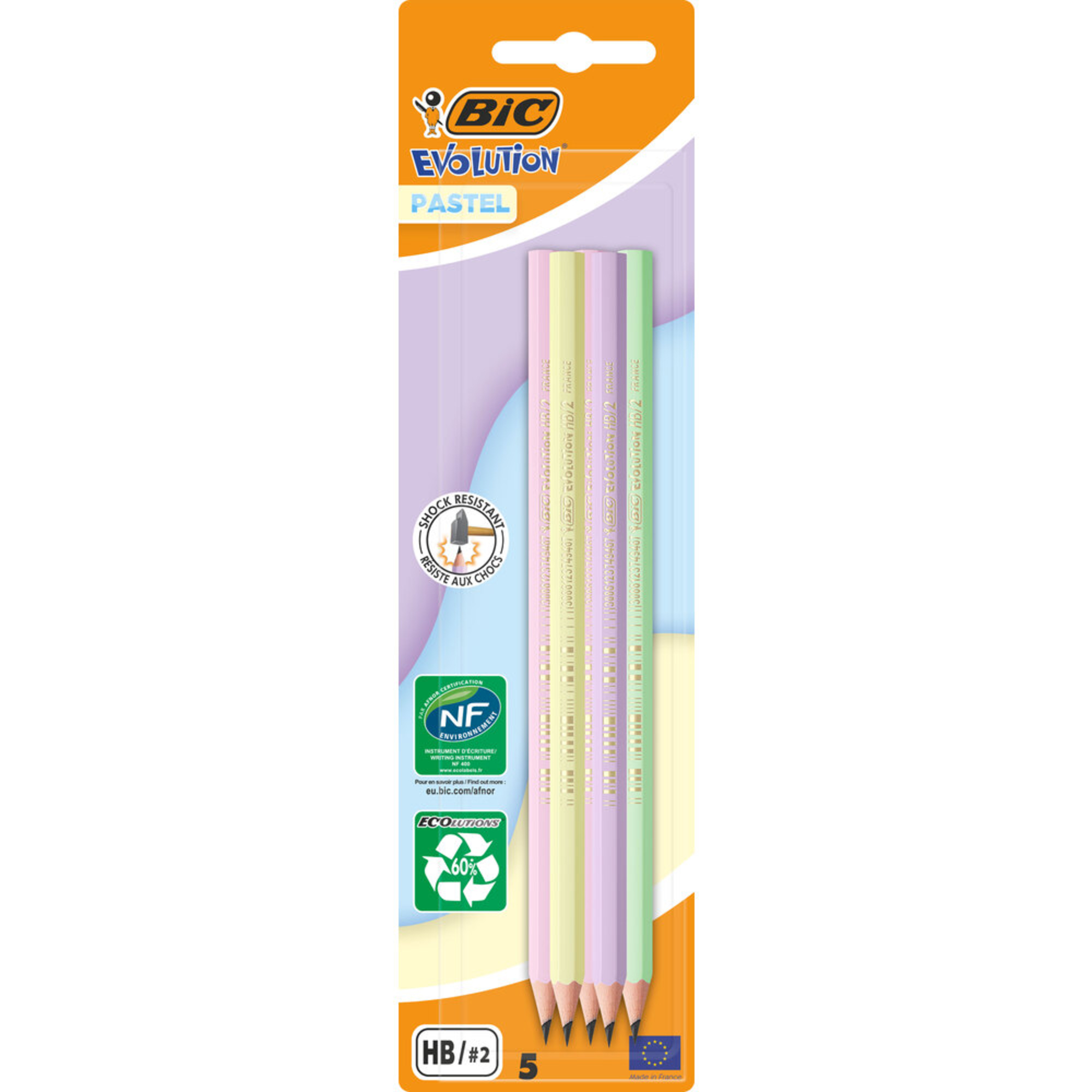 BIC Lápis de Grafite Ecolutions™ Evolution™, HB, Cores Pastel, Embalagem com 5 Unidades