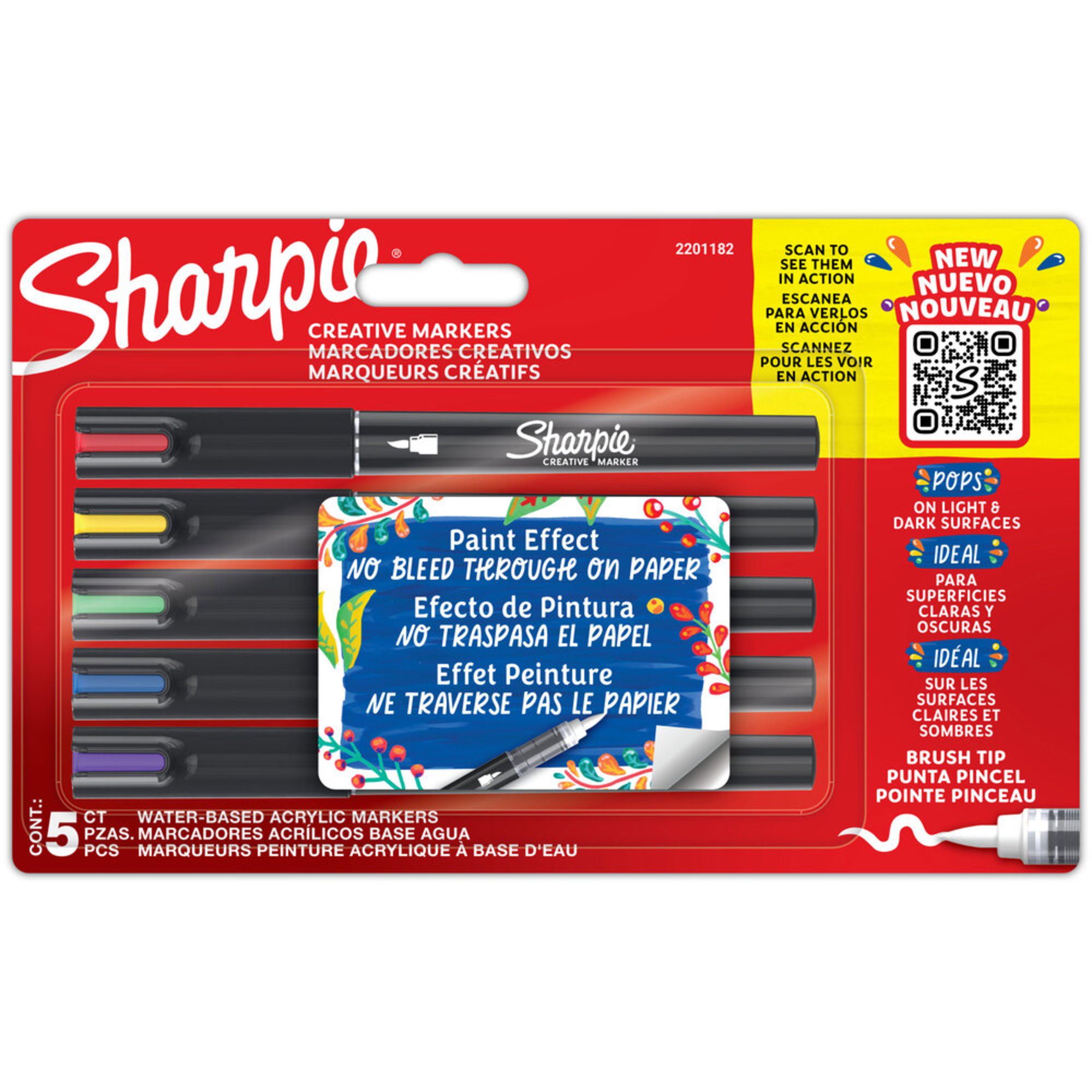 Sharpie Marcador Ponta Pincel Brush Creative, 5 Cores Sortidas