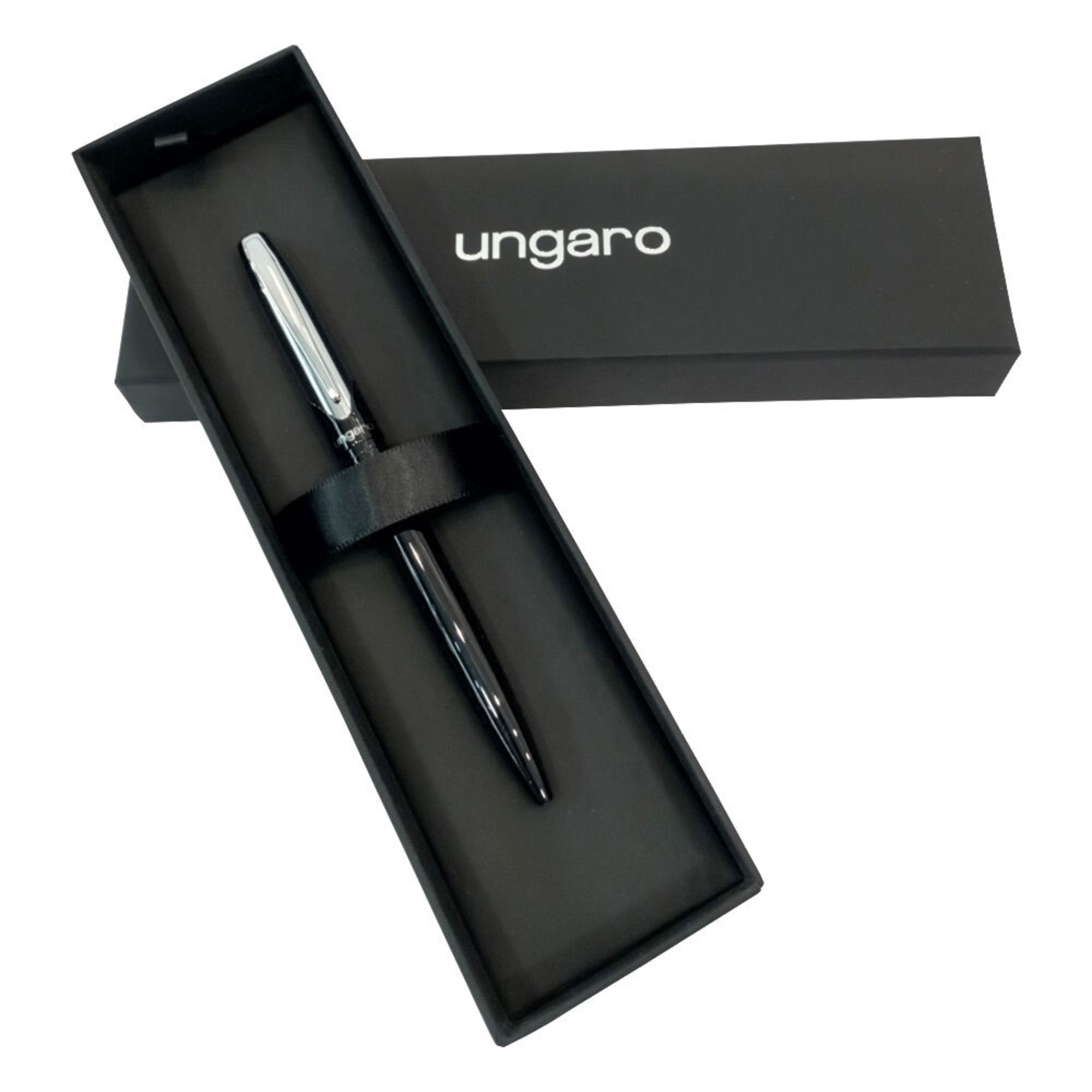 UNGARO Esferográfica Ikat, Corpo Preto e Cromado, Tinta Azul