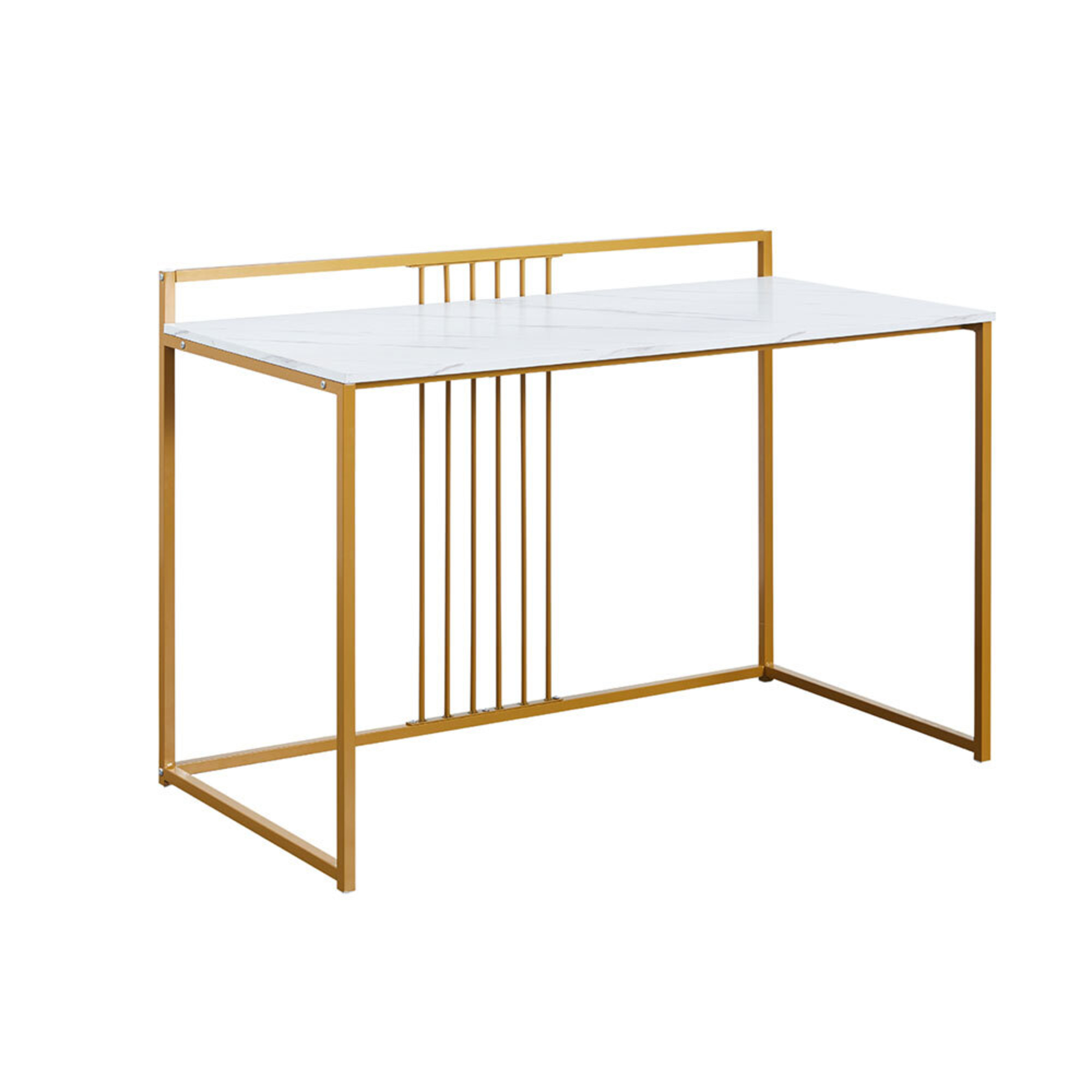 MT Secretária de Escritório Olesia, Mármore e Metal, 120 x 60 x 75 cm, Branco e Dourado
