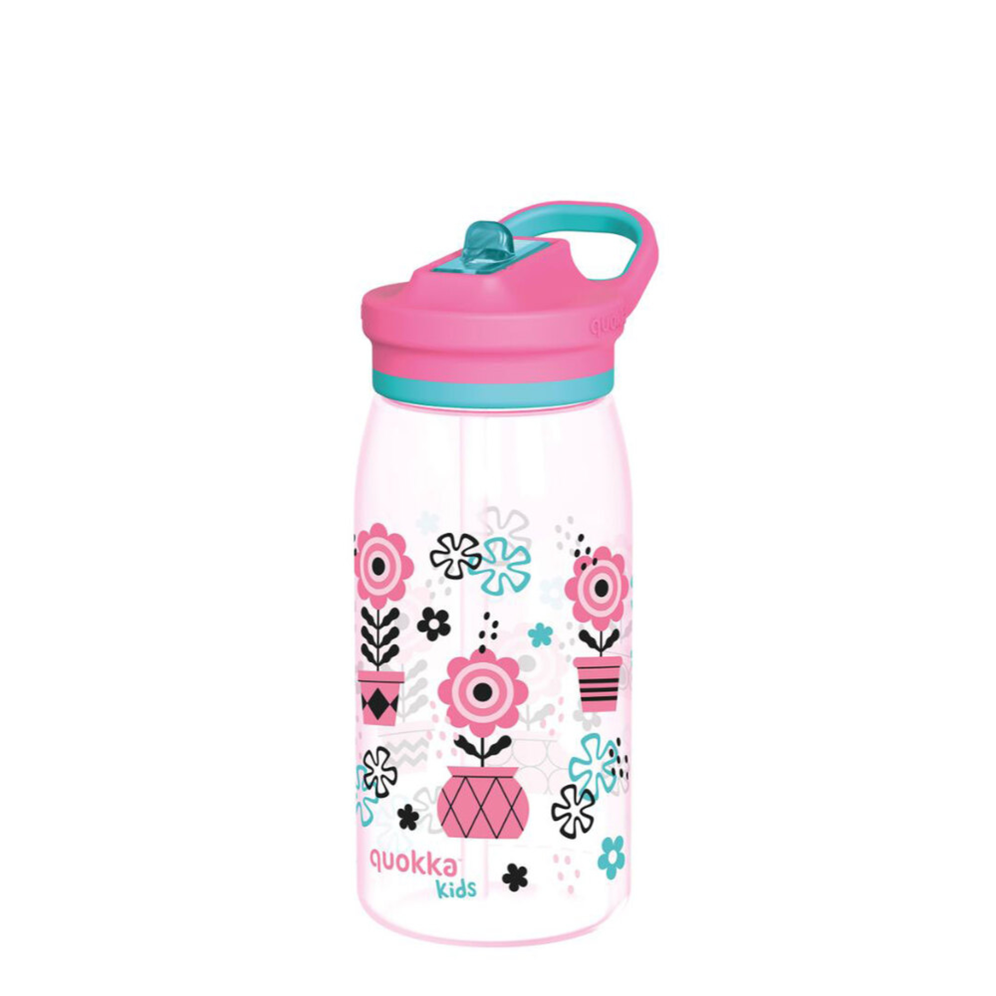QUOKKA Garrafa de Criança Flores, 580 ml, Transparente e Rosa
