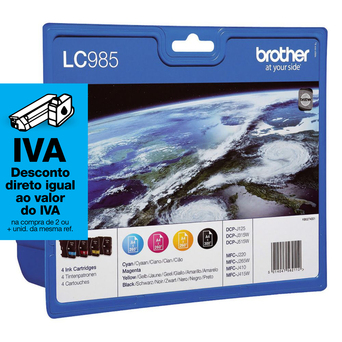 brother Tinteiro Original LC985 Value Pack, Amarelo, Azul Cyan, Magenta e Preto, Pack 4, LC-985VALBP