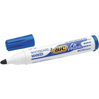 BIC Marcador Quadro Branco Velleda®, Ponta Larga de 1,5 mm, Tinta Azul, Embalagem de 12 Unidades
