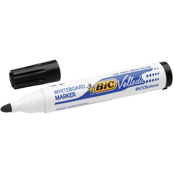 BIC Marcador Quadro Branco Velleda®, Ponta Larga de 1,5 mm, Tinta Preta, Embalagem de 12 Unidades