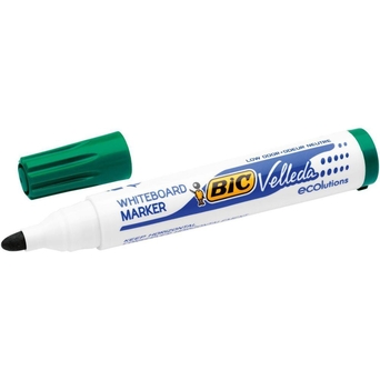 BIC Marcador Quadro Branco Velleda®, Ponta Larga de 1,5 mm, Tinta Verde, Embalagem de 12 Unidades