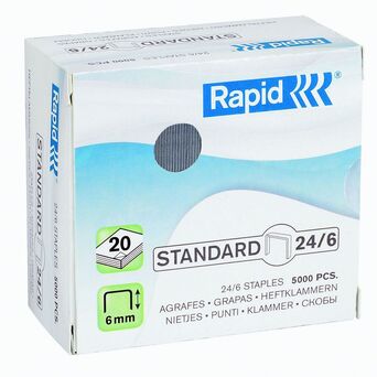 Rapid Agrafos Standard, 24/6 20 Folhas, Caixa 5 000