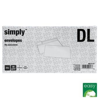 SIMPLY Envelope Comercial, International DL, 110 x 220 mm, Autocolante, Branco