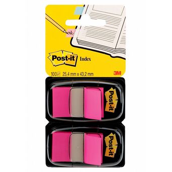 Post-it Separadores de índice médios, 25,4 x 43,2 mm, rosa vivo, 2 embalagens duplas de 50 com dispensadores