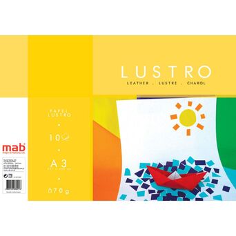 MAB Papel Lustro, A3, 297 x 420 mm, 70 g/m2, Sortido de Cores, 10 Folhas