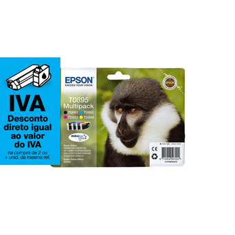 Epson Tinteiro Original Série Macaco T0895 Multipack com Tinta DURABrite Ultra, Amarelo, Azul Cyan, Magenta e Preto, Pack 4, C13T08954020