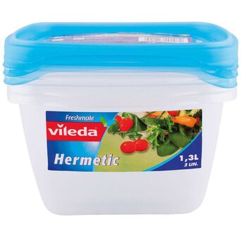 vileda Caixa Hermética Quadrada Freshmatic, 1,3 l, Azul, 3 Unidades