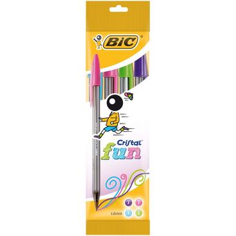 BIC Esferográfica Fashion, Ponta de 1,6 mm, Corpo Transparente, Tinta de Várias Cores: Rosa, Verde Pastel, Roxo e Azul Turquesa