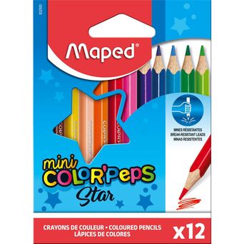 Maped Lápis de Cor Color'Peps Mini, Corpo Triangular, Embalagem de 12 Cores