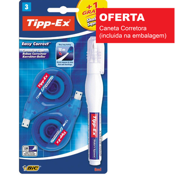 Tipp-Ex Rolo Fita Corretora Easy Correct, 4,2 mm x 12 m, 2 + 1 Corretor Líquido Shake'n Squeeze