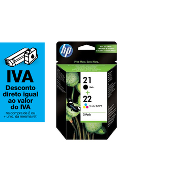 HP Tinteiro Original 21 / 22, Preto e Cor, Pack 2, SD367AE