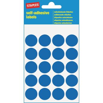 Staples Etiquetas Autocolantes, Redondas, 20 Etiquetas por Folha, 19 mm, Azul-escuro