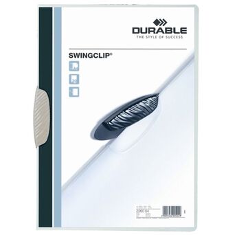 Durable Pasta Swingclip®, A4, capacidade para 30 folhas, polipropileno, transparente com clipe branco