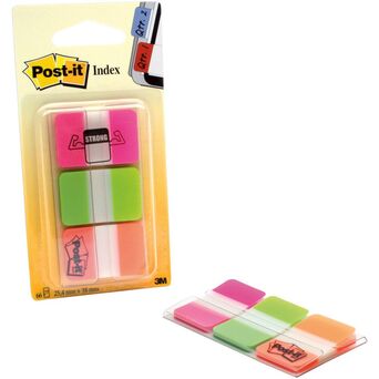 Post-it Embalagem de 3 x 22 separadores de arquivo de índice resistentes pequenos de 25,4 x 38 mm em várias cores com dispensador de manga