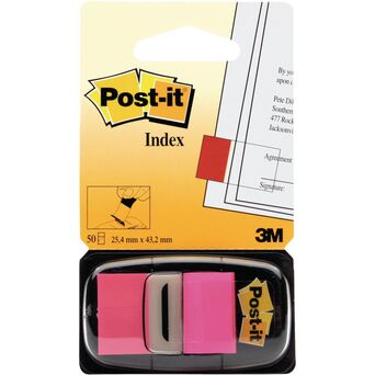 Post-it Separadores de índice médios, 25,4 x 43,2 mm, rosa vivo, embalagem de 50 com dispensador, 680-21