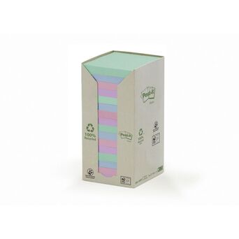 Post-it Torre de Notas Aderentes em Papel Reciclado, 76 x 76 mm, Cores Sortidas da Coleção Pastel Rainbow, 100 Folhas