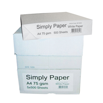 SIMPLY Papel Impressora A4 Simply, 75 g/m² Branco, Caixa 5 Resmas