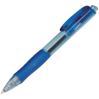 Staples Esferográfica Retrátil, Ponta Média de 1 mm, Corpo Azul Translúcido com Pega, Tinta Azul