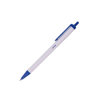 BLP Esferográfica Retrátil, Ponta de 1 mm, Corpo Branco e Azul, Tinta Azul