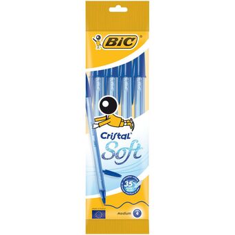 BIC Esferográfica Cristal® Soft, Ponta Média, Corpo Azul Transparente, Tinta Azul