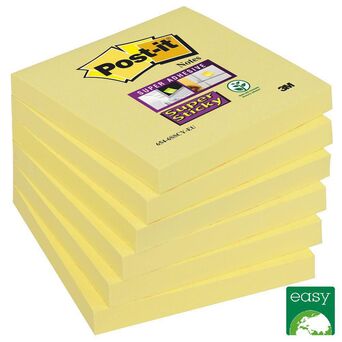 Post-it Bloco Super Sticky 76 x 76 mm, Amarelo Canário, Pack 6, 90 Folhas Cada