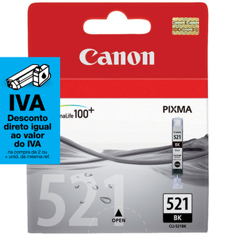 Canon Tinteiro Original CLI-521 BK com Tinta ChromaLife 100+, Preto, Individual, 2933B008