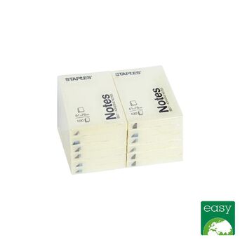 Staples Blocos de Notas Autocolantes, 51 x 76 mm, 70 g/m², Amarelo Pastel, Embalagem de 12 Blocos