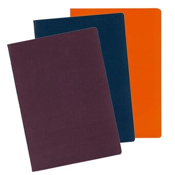 Staples Caderno Agrafado, A5, 80 Folhas, Pautado, Laranja, Azul e Roxo