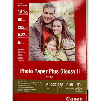 Canon Plus Glossy II Papel Fotográfico para Jacto de Tinta 100 x 150 mm Brilhante 260 g/m² Branco 50 Folhas