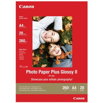 Canon Plus Glossy II Papel Fotográfico para Jacto de Tinta A4 Brilhante 275 g/m² Branco 20 Folhas