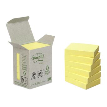 Post-it Minitorre de Notas Aderentes em Papel Reciclado, 38 x 51 mm, Amarelo, Pack 6 Blocos, 100 Folhas Cada