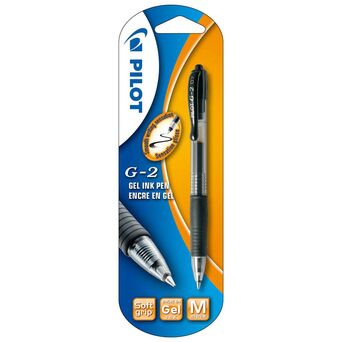 PILOT Esferográfica de Gel Retrátil G-2, Ponta Média de 0,7 mm, Corpo Transparente com Pega, Tinta Preta
