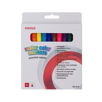 Staples Marcadores de cores à base de água, embalagem de 12 unidades, várias cores