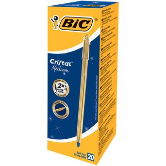 BIC Esferográfica Cristal®, Ponta Média de 1 mm, Corpo Dourado, Tinta Azul
