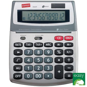 Staples Calculadora de Secretária 560T, 12 Dígitos, Cinzento