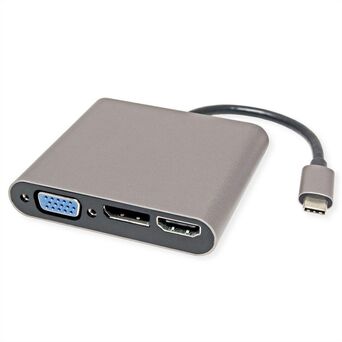 ROLINE Adaptador Docking Station USB Tipo-C (M) - HDMI™, VGA, DP, RJ45, Preto