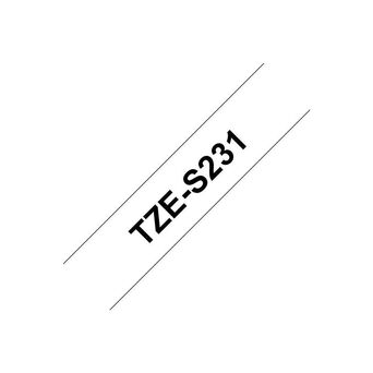 P-TOUCH Rolo de Fita Plastificada Adesiva de Resistência Adicional, TZe-S231, Preto Sobre Branco, 1,2 cm x 8 m