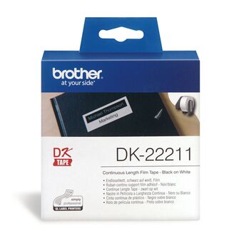 P-TOUCH Fita de Etiquetar DK-22211, Preto Sobre Branco, 29 mm x 15,24 m
