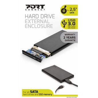 PORT DESIGNS Caixa Externa USB 3.0 para Disco SATA 2,5”, Preto