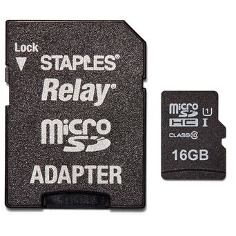 Staples MicroSDHC Relay de 16 GB com adaptador SD