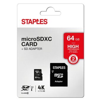 Staples MicroSDXC Relay de 64 GB com adaptador SD
