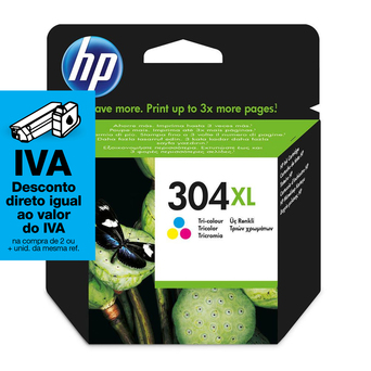 HP Tinteiro Original 304XL, Alto Rendimento, Tricolor, Embalagem Individual, N9K07AE#ABE