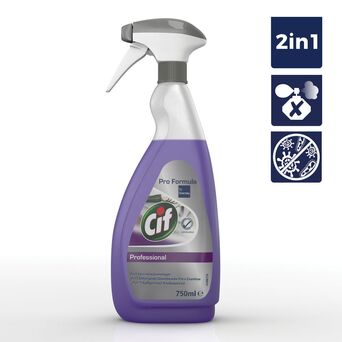 Cif Garrafa de Spray de Líquido de Limpeza Desinfetante Profissional para Cozinhas 2 em 1, 750 ml, Roxo