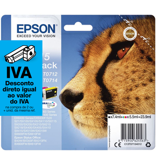 Epson Pack Tinteiro T0715 Amarelo, Azul Cyan, Magenta e Preto, C13T07154022