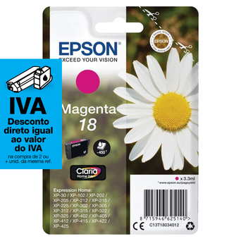 Epson Tinteiro Original 18, Individual, Magenta, C13T18034022